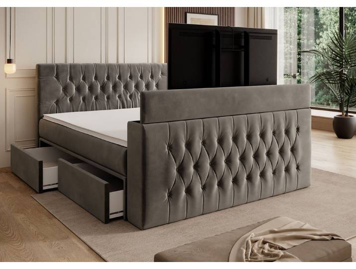 PROMETO Möbel Boxspringbett CHESTER mit TV-Lift und Schubladen, 7-Zonen-Matratze, 180x200 cm