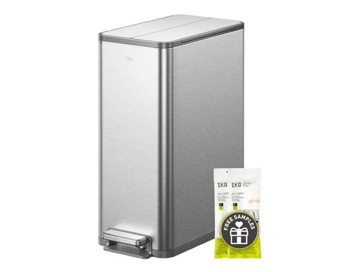 EKO X-Wing 50L Slim Step Mülleimer aus Edelstahl, Küchen-Mülleimer mit Doppelflügeldeckel, sanft schließend, herausnehmbarer Inneneimer für Küche oder Zuhause