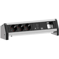 Bachmann DESK 3x Schutzkontakt 1x USB Charger 1x ABD GST18, Elektronikkabel + Stecker, Schwarz, Silber