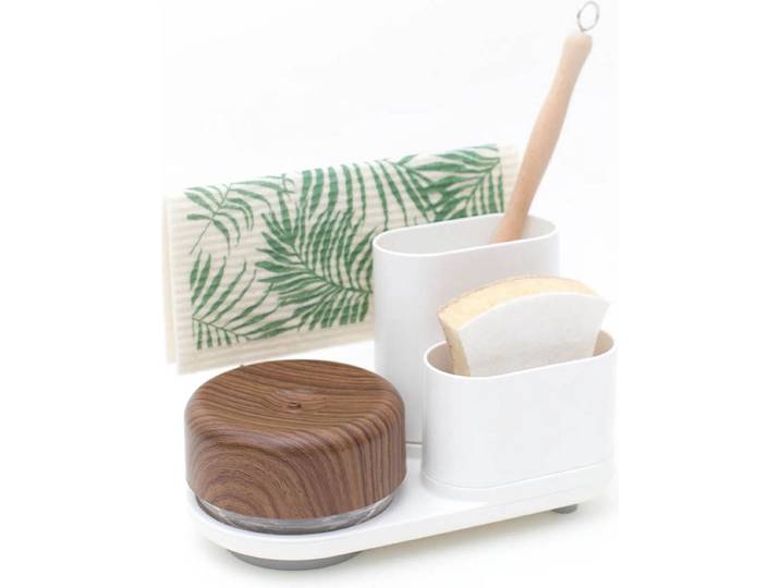 Bosign - Do-Dish™ Caddy PLUS - Afwasmiddelpomp donker hout look - en gootsteen organizer set - L 21\,5 x B 12\,5 x H 16 cm