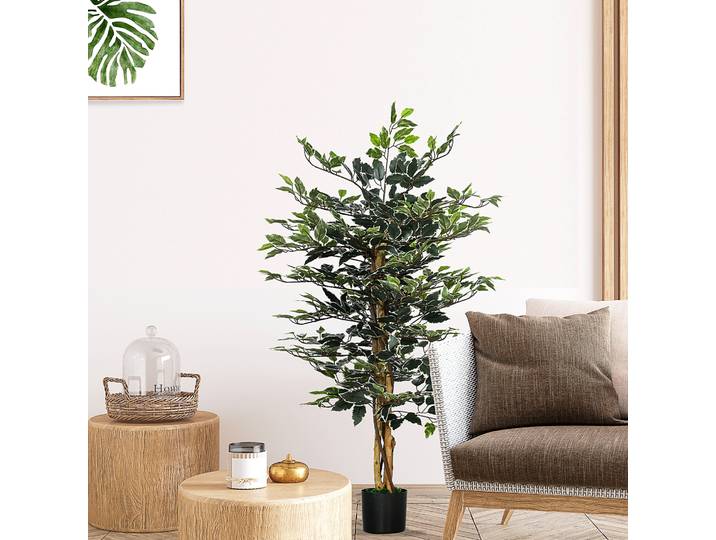 HOMCOM Ficus Artificiel 1,3m Tronc Liane Pot Inclus