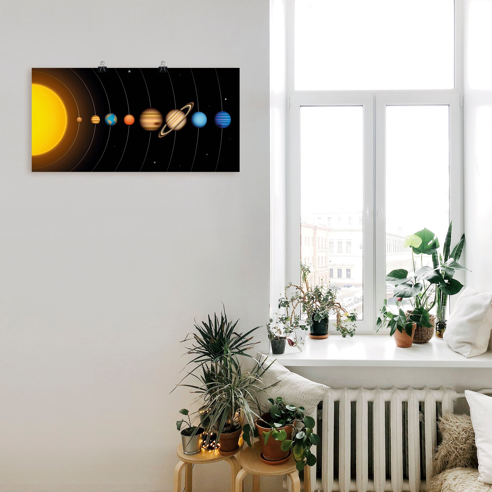 Wandbild ARTLAND "Vector Sonnensystem mit Planeten", bunt (farbe bild(er): bunt), B:150cm H:75cm, Bilder, Wandbild, als Alubild, Leinwandbild, Poster in verschied. Grössen farbe bild(er): bunt B/H/T: 150cm x 75cm, Poster Sonnensystem Querformat, 1 Stk.