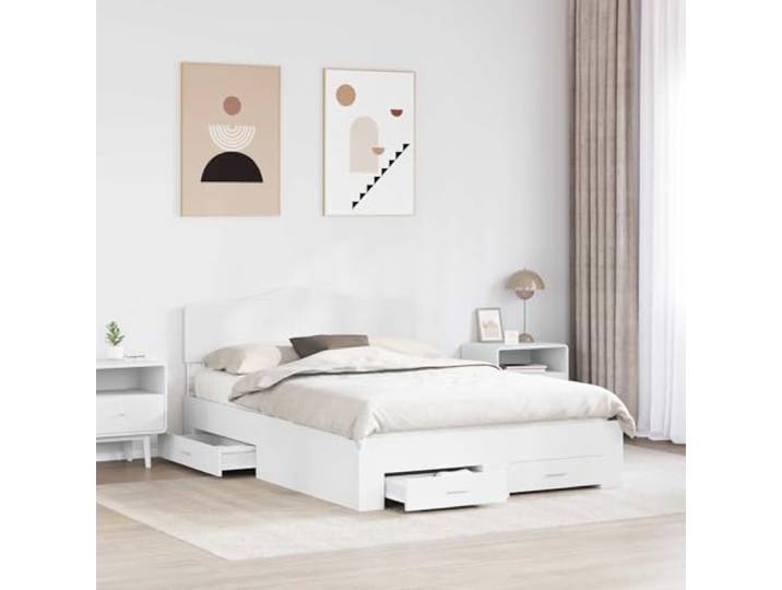 SKTQYQO Doppelbett weiß 160 x 200 cm Holz Mit Kopfteil, Schubladen, Lattenrost, einfach zu montieren