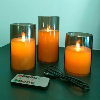 Inspired Living USB Rechargeable LED Pillar Candles 3 Piece Set With Moving Wick And Remote Control USB Rechargeable LED Pillar Candles 3 Piece Set With Moving Wick And Remote Control