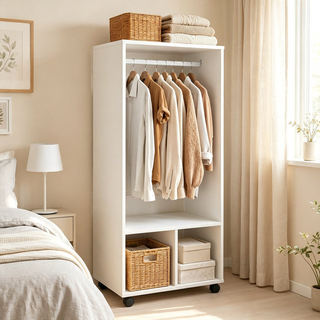 Brayden Studio Wardrobe White 128cm H X 60cm W X 40cm D