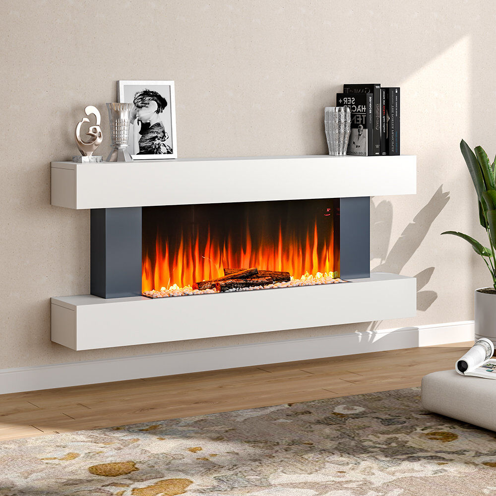 Metro Arkadi Smart Fireplace: Auto-Safety Heat, Remote Control & Modern MDF Design White 58cm H X 132cm W X 21cm D