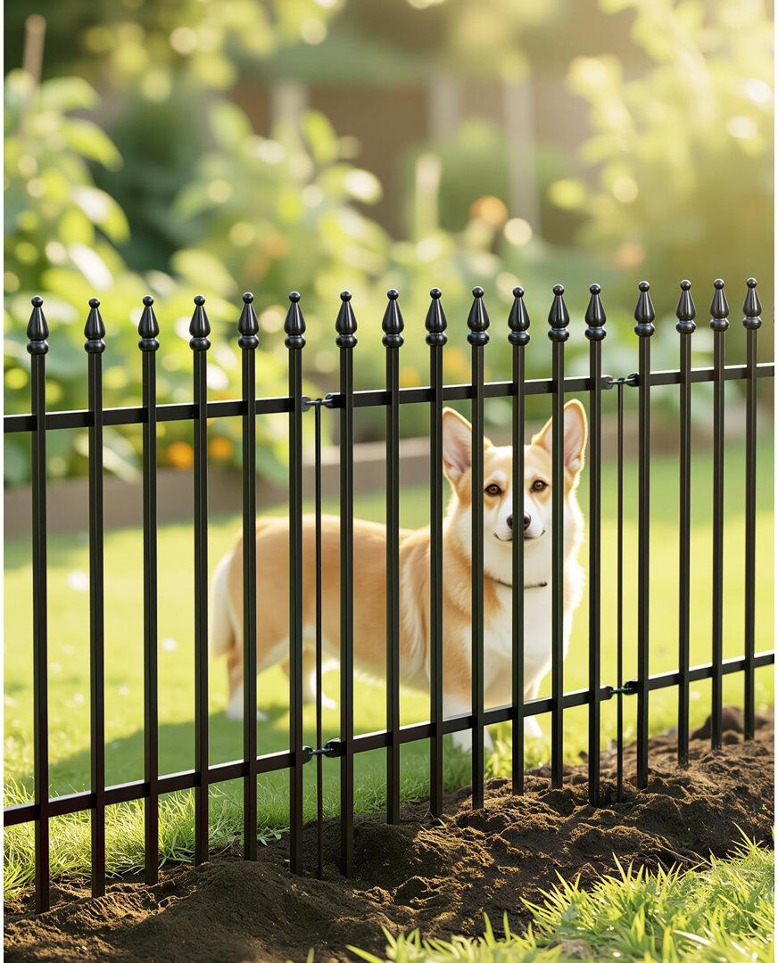 Thealyn Decorative Powder-Coated Metal Garden Fence Panels, No-Dig Rustproof Border Fencing for Flower Beds, Lawns, Patios, and Pet Areas Black 61cm H x 61cm W