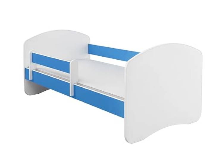 ACMA Kinderbett 140x70 cm Blue mit Matratze und Lattenrost - Juniorbett mit Rausfallschutz, Belastbar bis 120 kg, Variante ohne Schublade