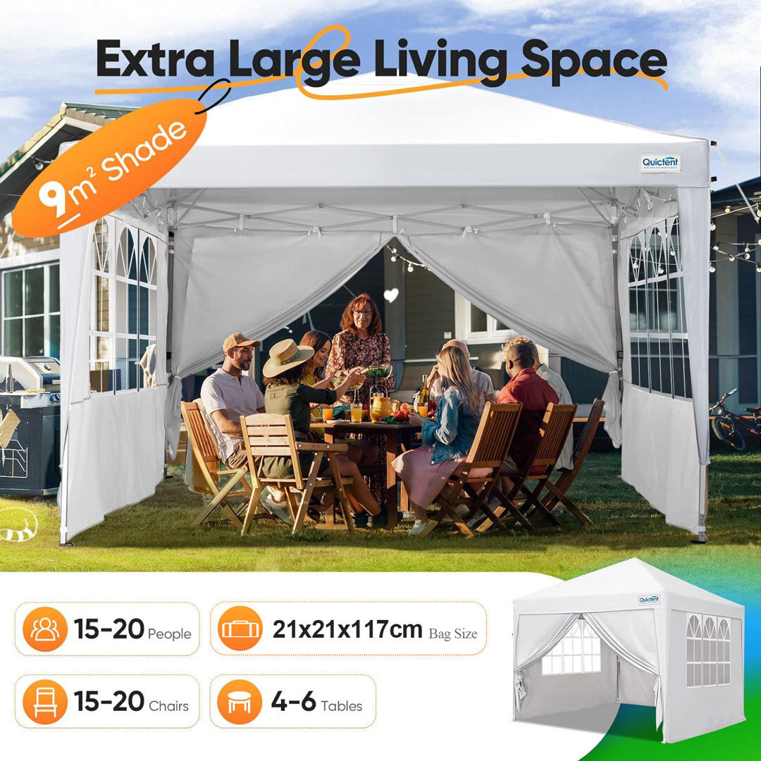 17 Stories 3x3m (10x10ft) Pop Up Canopy Gazebo with Removable Sidewalls, Adjustable Height Event Shelter White