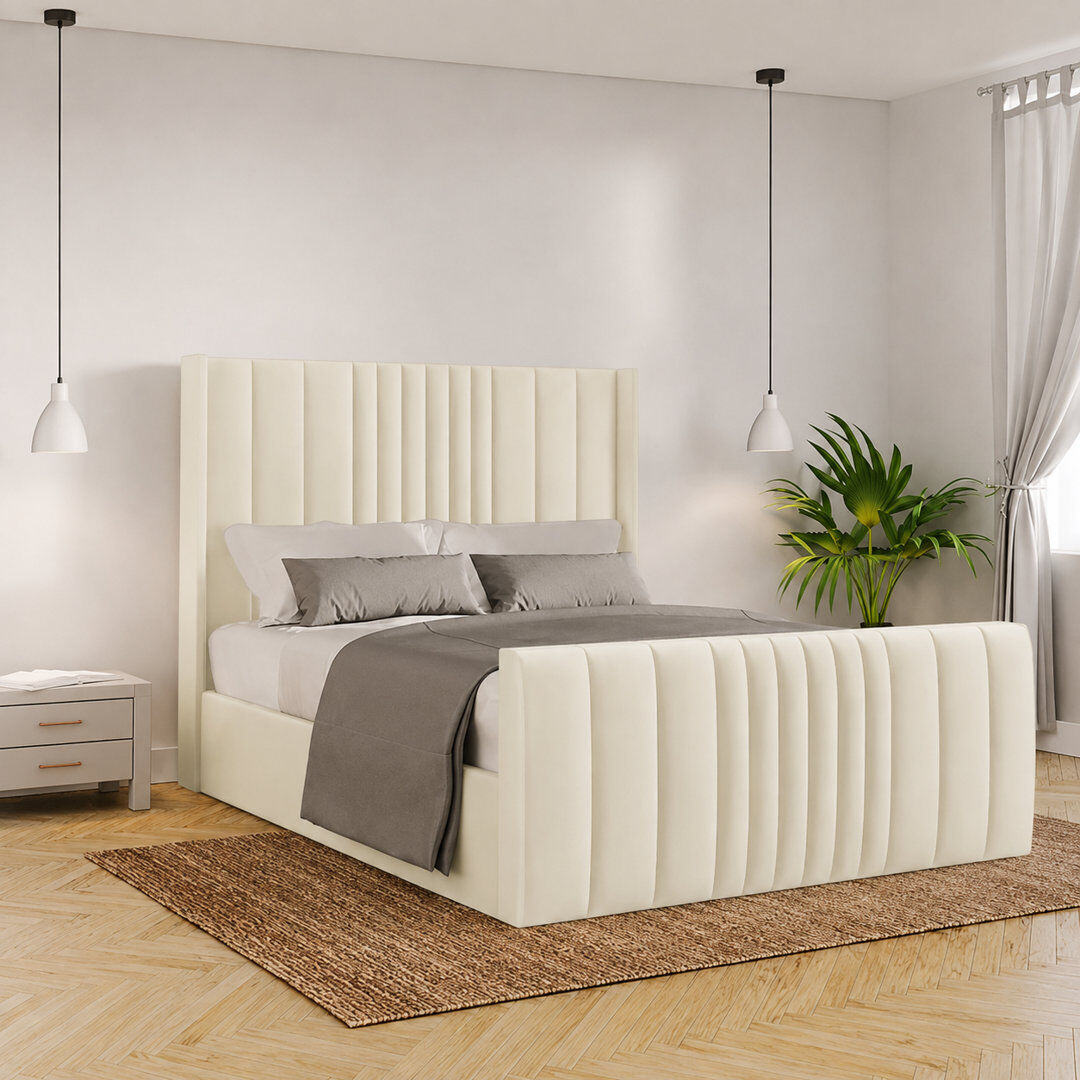 Canora Grey Bastin Upholstered Ottoman Storage Bed Cream Double (4'6)