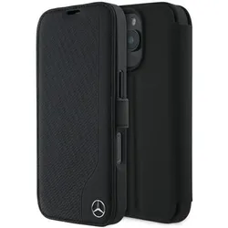 Mercedes MEBKP16L23RBGVK iPhone 16 Pro 6.3" czarny/black Leather Wood Imitation (Apple iPhone 16 Pro), Smartphone Hülle, Schwarz