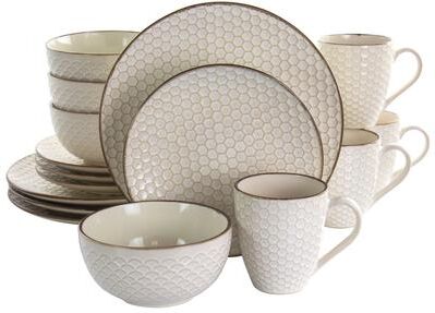 Elama Honey Ivory 16 Piece Stoneware Dinnerware Set in Ivory