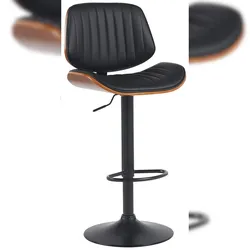 Décoshop26 - Barhocker x1 Retro-Modern-Stil Sitzfläche aus schwarzem Kunstleder Gestell aus Walnussholz und schwarzem Metall 10_0006653