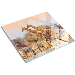 GLASPLATTE 60x52 cm Giraffen und Zebras