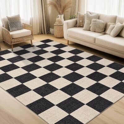 Garvee Textured Checkerboard Washable Area Rug