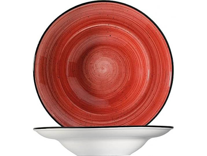 Bonna 6x Suppenteller Pastateller Speiseteller Essteller Salatteller Geschirr Teller tief 27cm 45cl Rot Creme Porzellan rund Aura Passion Gourmet Kantenschutz