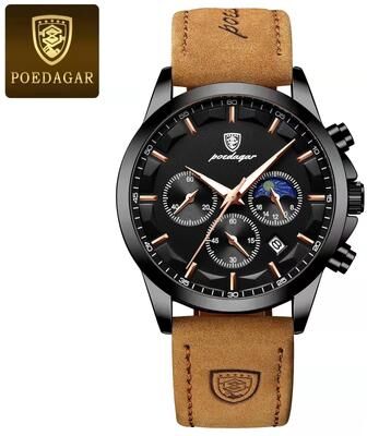 Inspire Select POEDAGAR 928L 2 Sports Luxury Men's Quartz Chronograph Watch With Luminous Date & Leather Strapwatch black Black