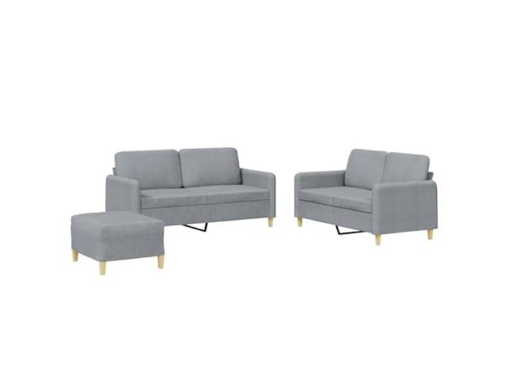 KUTYWEXFM 3-TLG Sofagarnitur mit Kissen Hellgrau Polstersofa Couch Set Bequeme Sofagarnitur fuers Wohnzimmer mit zwei 2-Sitzer Sofas, Polsterhocker und vier Kissen in modernem Hellgrau.