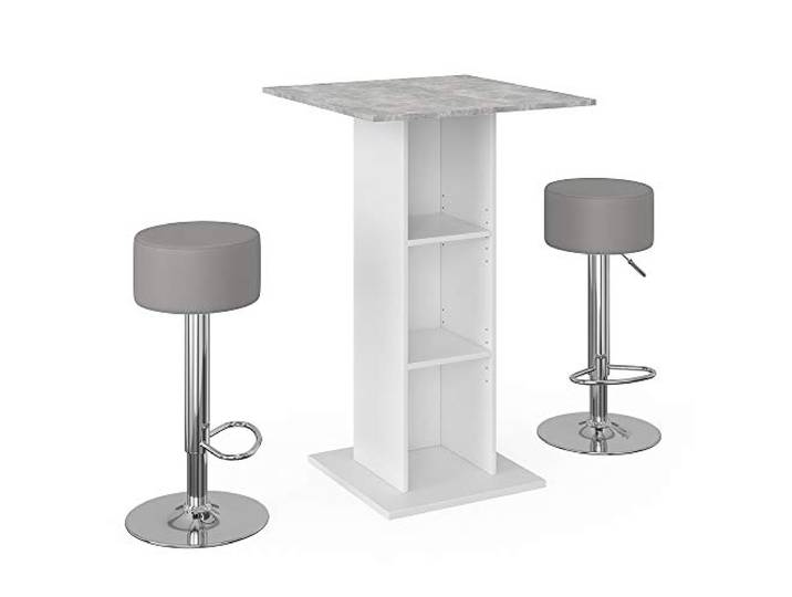 Vicco Bartisch-Set Rodeo, Beton, 70 x 70 cm mit 2 Barhockern, als Stehtisch nutzbar, platzsparend für kleine Bereiche
