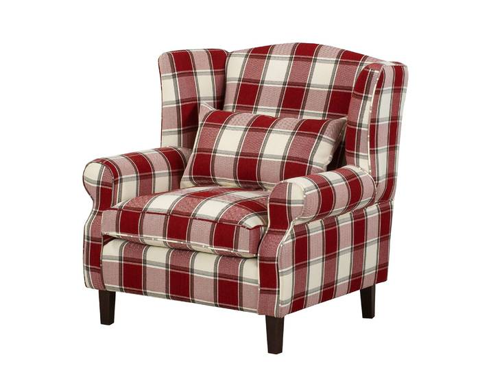 Ohrensessel XL Rot/Beige/Beige/Rot Webstoff Aldina 93 x 93 x 87cm