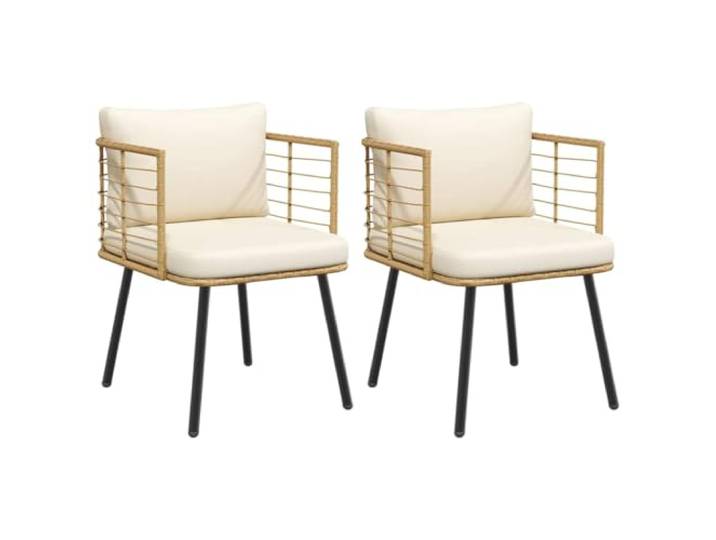 Coespram Gartenstühle 2er Set Poly Rattan Armlehnenstuhl mit Kissen Natur Bequeme Outdoor Essstühle für Terrasse, Veranda und Innenhof, inklusive weichen Sitzkissen mit abnehmbarem Bezug.