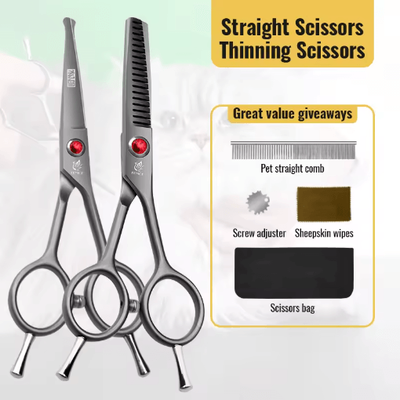 Inspire Picks Fenice Professional Round Tip Pet Grooming Scissors Safe Trimming Tool For Eyes Face & Paws 4.5straight Thinning