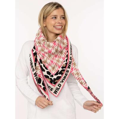 Dreieckstuch ZWILLINGSHERZ "Leo Hahnentritt", Damen, bunt (pink), Baumwollmischung, Modetücher, Mustermix, Leo und Hahnentritt, Schriftzug, Mode Tuch