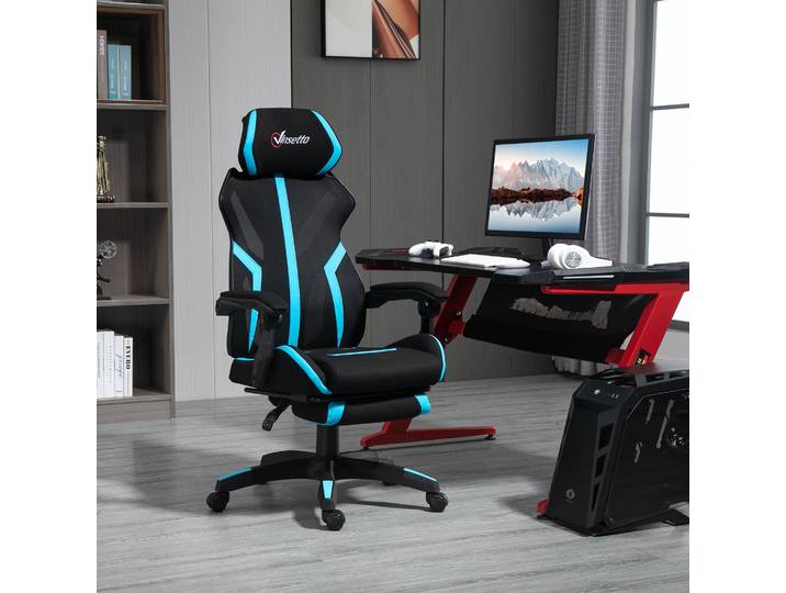 Fauteuil de jeu inclinable Vinsetto avec repose-pieds rétractable, hauteur réglable, bleu