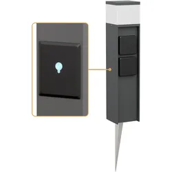 ledscom.de Pollerleuchte PODEL mit Erdspieß für außen, Smart Home, 39cm, anthrazit, G9 Fassung, 2 Steckdosen