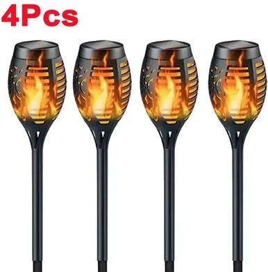 Perfect Picks Market Solar Flame Torch Lights Waterproof Outdoor Garden Pathway Decor 4pcs