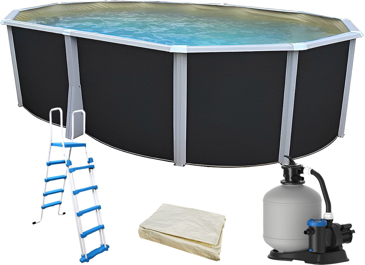Kit piscine hors-sol acier Toi ANTHRACITE IBIZA ovale 550X366X132cm liner beige