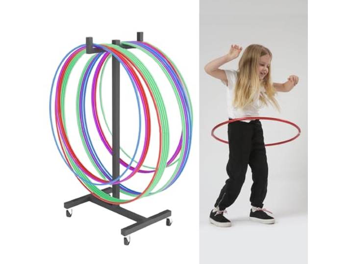 ZIMGOD Hula Hoop Reifen Halterung Schwarzer Metall-Organizer für Hula-Hoop-Reifen/Springseile, Hula-Hoop-Ständer für Fitnessclubs, Wohnzimmer-Spielzimmerecke, Aufbewahrungswagen für Gymnastikreifen