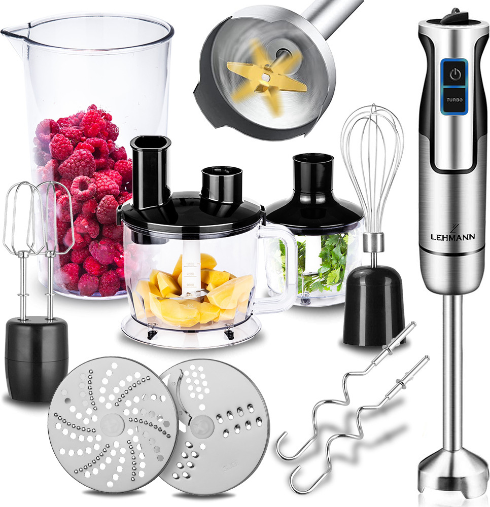 Lehmann Stabmixer Turbo 1200W 9-in-1 set met roestvrijstalen mixstok, pureerstok, garde en roerhaak
