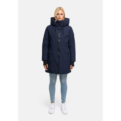 Winterjacke MARIKOO "Polarhäschen", Damen, Gr. M, blau (navy), Obermaterial: 92% Nylon, 8% Elasthan, Jacken Winterjacke, Wintermantel mit Kapuze, Stehkragen, taillierte Rückenpartie