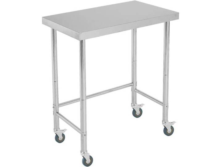 Table de travail à roulettes en acier inoxydable 46x81 cm pour cuisine et préparation alimentaire usage commercial Argenté