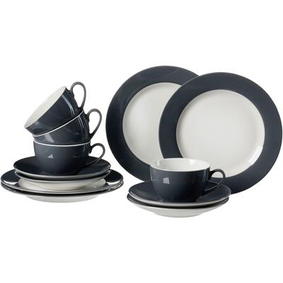 Kaffeeservice RITZENHOFF & BREKER "Doppio", grau (anthrazit), 12 Stk., Porzellan, Geschirr-Sets, Kaffeeservice, Geschirr-Set