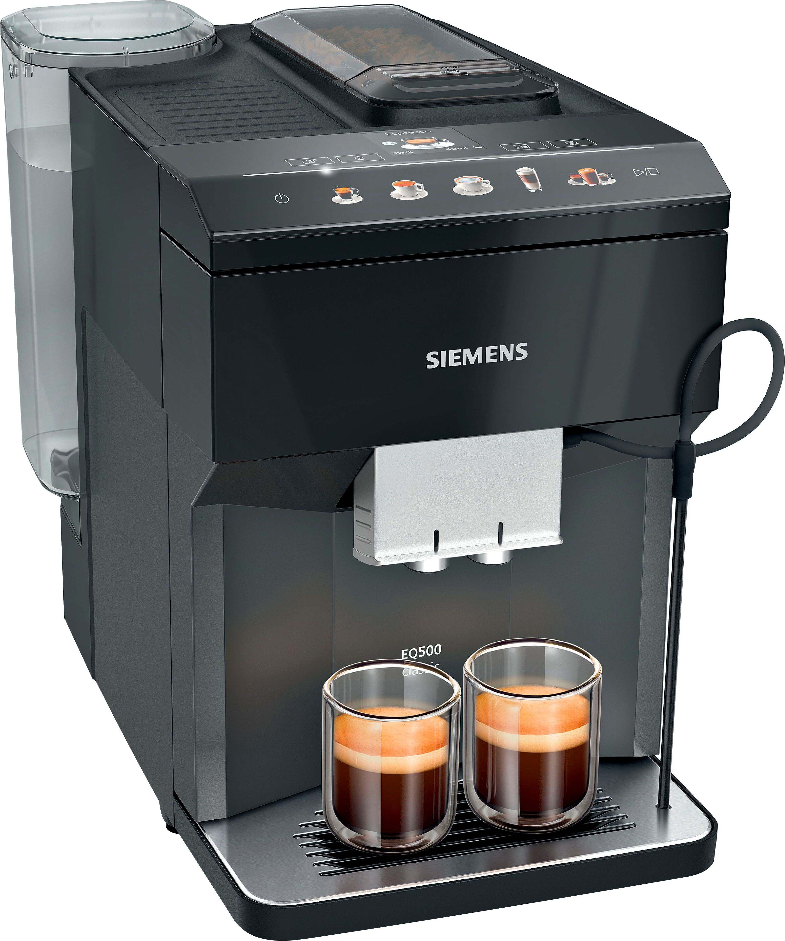 Siemens Kaffeevollautomat "EQ500 classic TP513D09, viele Kaffeespezialitäten, OneTouch-Funktion", schwarz (klavierlack schwarz), B:26,5cm H:37,3cm T:44,8cm, Kaffeevollautomaten, intuitives Farbdisplay, automatische Dampfreinigung, schwarz, Kaffeevollautom