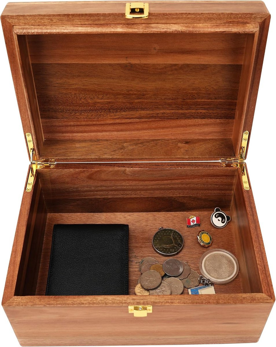 Premium acaciahouten opbergdoos met scharnierdeksel en vergrendeling voor thee of sieraden
