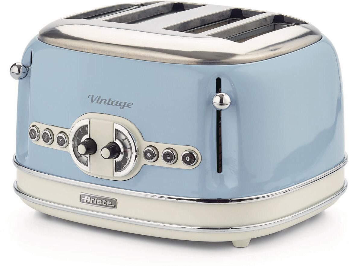 Ariete Toaster "Vintage 4 Schlitze, Blau", blau (blau, altweiß, silberfarben), B:31,9cm H:20,5cm T:28,9cm, Toaster, Lieferung mit passendem CH-Fixadapter, Toaster blau, altweiß, silberfarben Einheitsgröße
