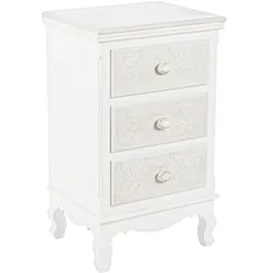 Kommode Clorinne aus MDF, geschnitztes Blumenmuster, klassischer Stil, weiß, 3 Schubladen