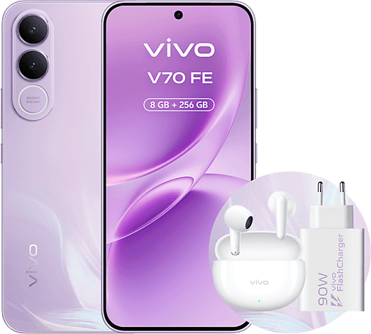 vivo Bundle V70 FE, Muse Purple, 256GB, 8GB RAM, 6.83" AMOLED, Dimensity 7360-Turbo, 7000 mAh
