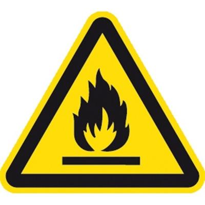 Aufkleber Warnung vor feuergefährlichen Stoffen ISO 7010, Folie, 50 mm SL, 6 Stück/Bogen