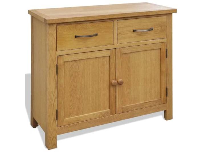 Jkghdrt Sideboard 90x33,5x83 cm Massivholz Eiche mit Schubladen und Fächern Massivholz Eiche, schmale Tiefe, zwei Schubladen, zwei Fächer, rustikale Optik, einfache Montage