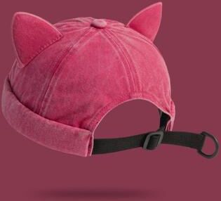Youfap Market Cute Cat Ears Beanie Hat, Breathable Cotton Casual Cap For Unisex rose Red