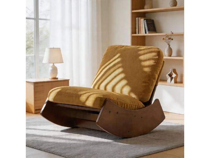 Fauteuil à bascule - Rembourré - Bois massif - Velours côtelé orange - Confort ergonomique