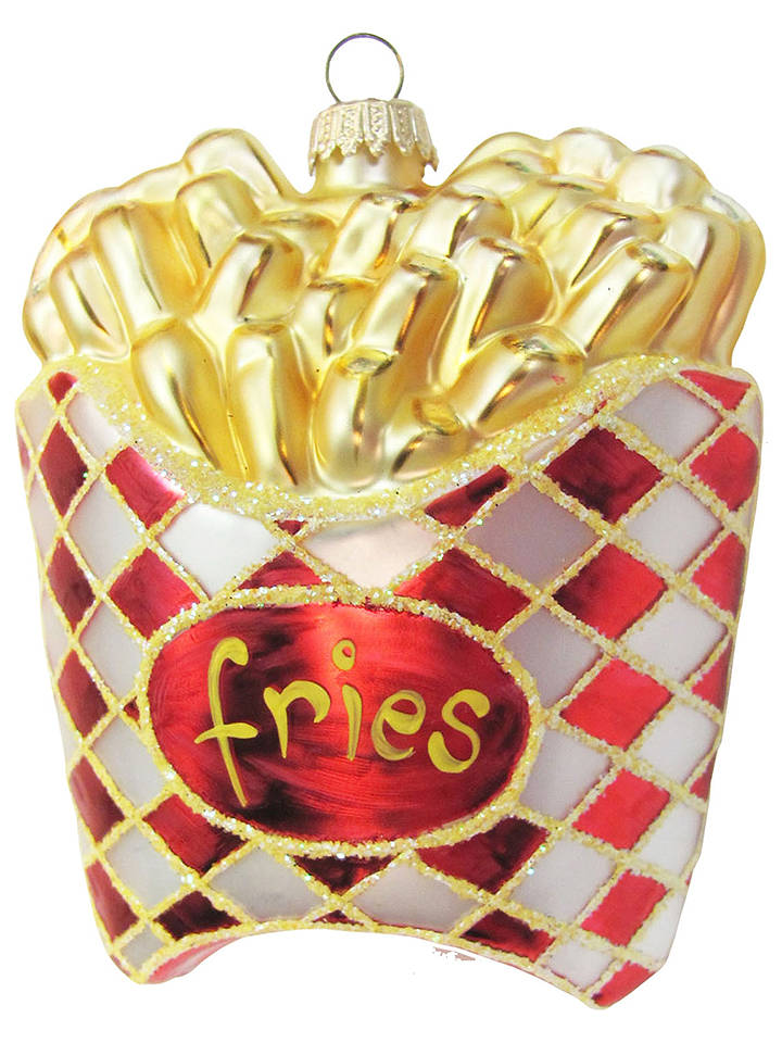 Krebs Glas Lauscha Christbaumornament "Tüte Pommes Frites" in Rot/ Gelb - (L)10 cm - onesize