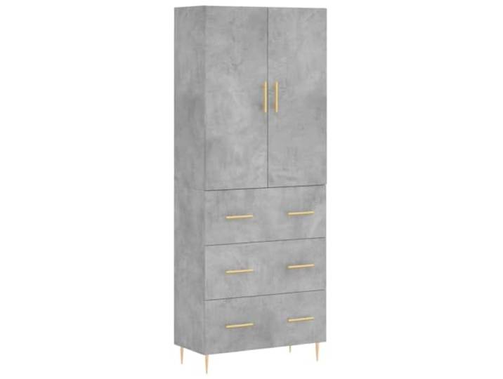 Kaorsrow Highboard Betongrau 69,5x34x180 cm Holzwerkstoff Schrank Zweiteiliges Standregal fürs Wohnzimmer mit Türen, stabilen Metallfüßen und viel Stauraum für geordnete Utensilien.