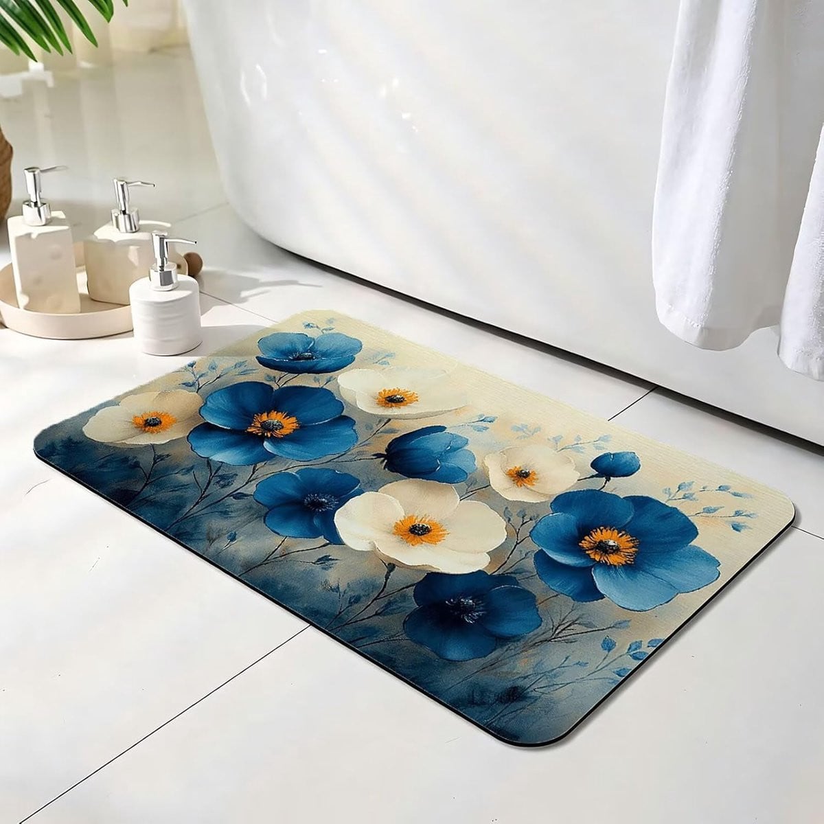 Blauwe sneldrogende en absorberende badmat van 30 x 40 cm