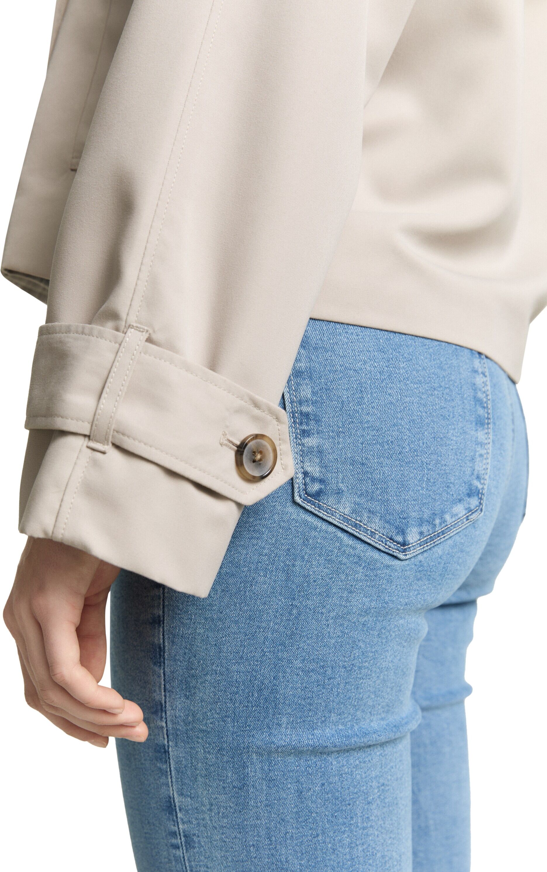 Cabanjacke TOM TAILOR DENIM, Damen, Gr. L, beige (cloud grau), Web, Obermaterial: 100% Polyester. Futter: 100% Polyester, unifarben, regular fit normal, Manschette, Jacken Cabanjacke, mit Reverskragen cloud grau L