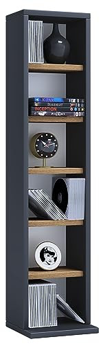VCM Elementa Cd-rek in hout met eikenlook, antraciet/grijs, H 92 x B 21 x D 20 cm